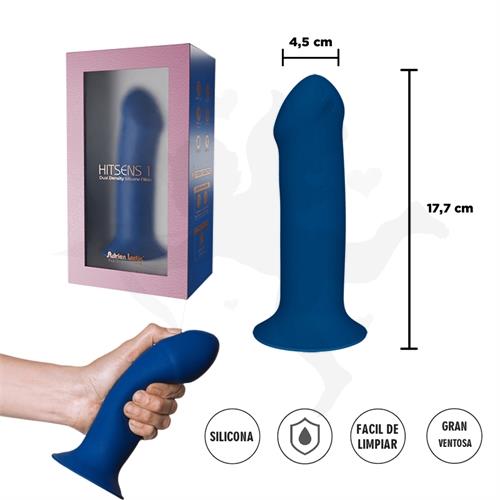 HITSENS 1 - Dildo de Silicona de Doble Densidad (Azul Eléctrico)